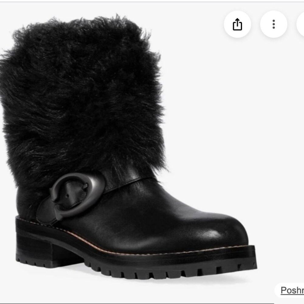 Coach Shearling Moto Boot, size 7.5